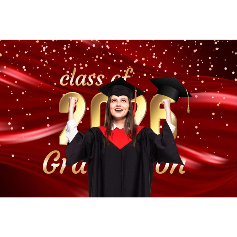 Baocicco 7x5ft Backdrop for Golden Class of 2026 Graduation Photography Background Black Bachelor Cap Red Luxury Silk Cloth Falling Gold Sequins Student Graduation Family Children Party Background - Image 3
